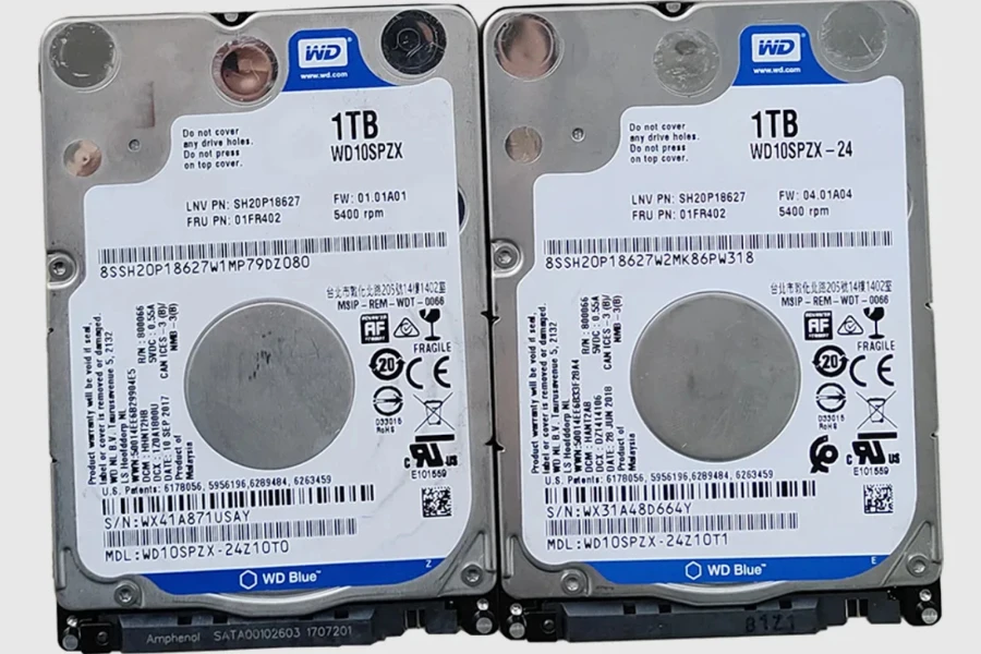 Two one-terabyte hard disk drives for laptops