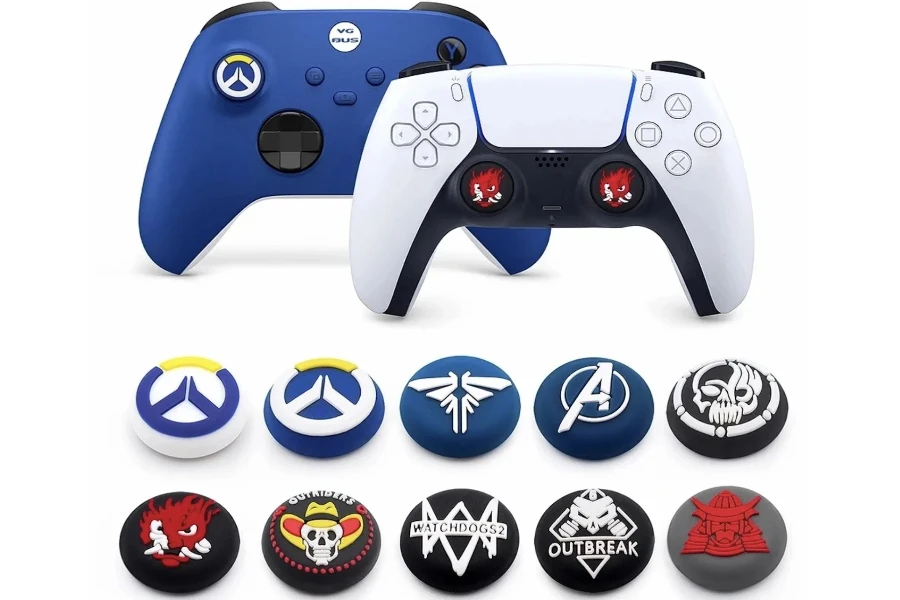 Various types of controller skins and grips