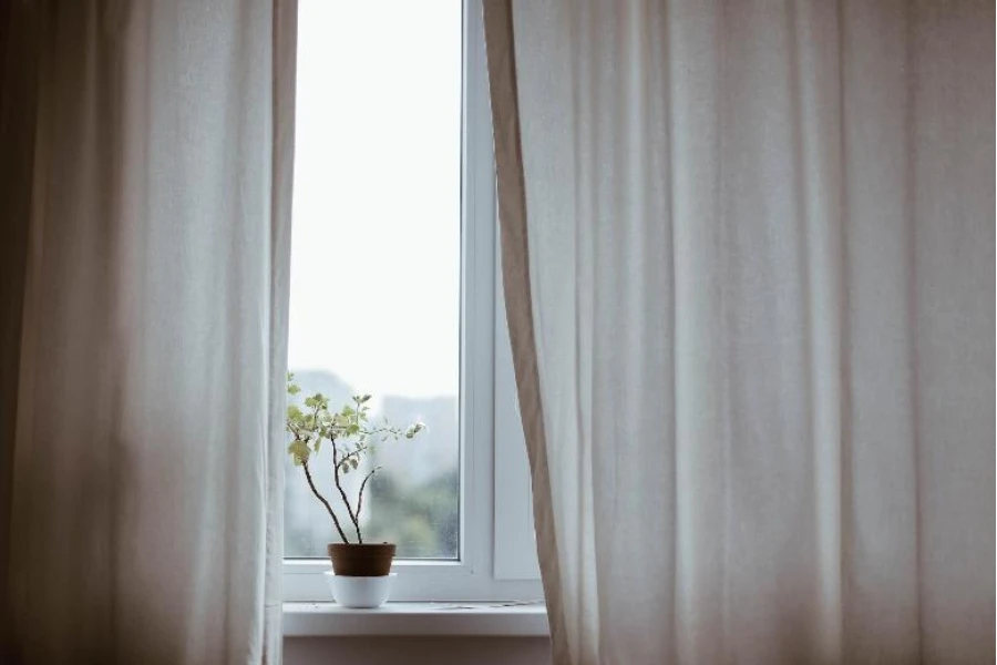 Fenêtre avec rideaux transparents beiges