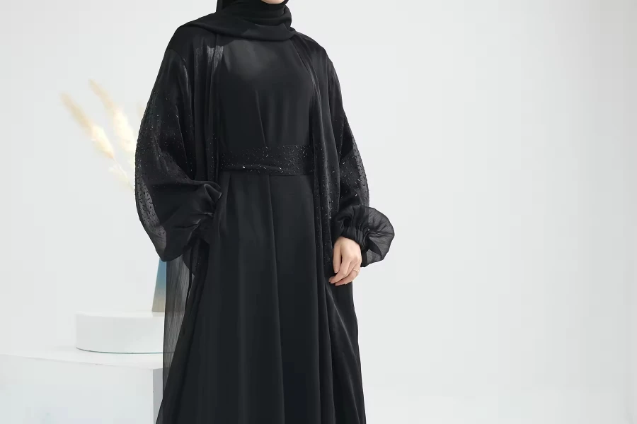 3. Luxury Beaded Chiffon Abaya Set Modern Meets Tradition