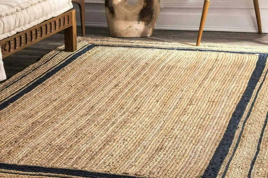 Un tapis en jute étalé dans un espace de vie extérieur