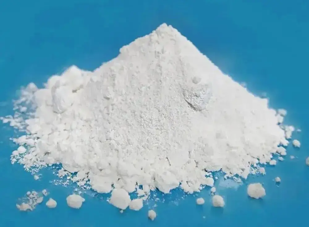 A mound of white flame retardant powder used in the modification of polypropylene