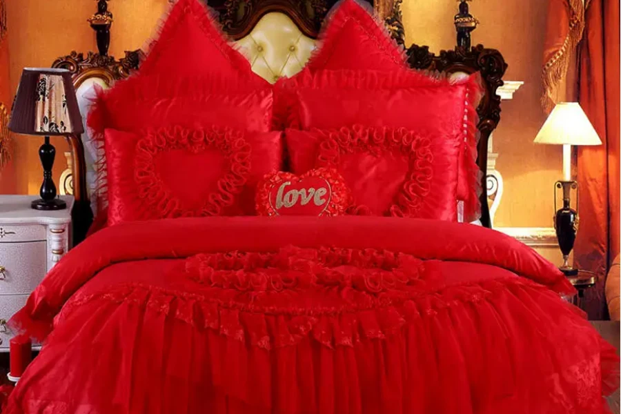 Juego de cama de princesa de encaje jacquard de algodón estilo americano