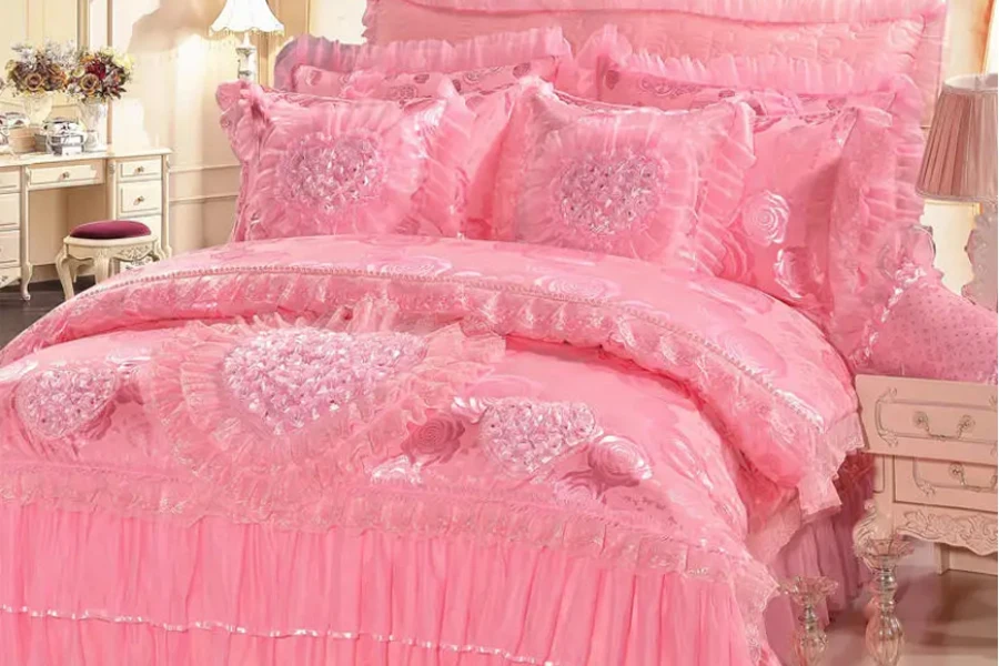 Conjunto de cama princesa com renda jacquard de algodão à prova d'água estilo americano