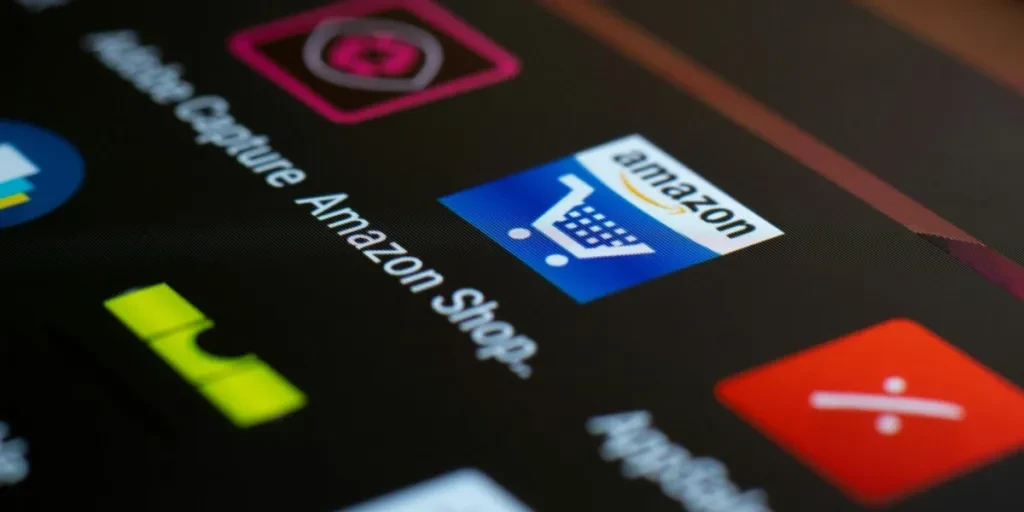 Close up of smartphone screen with Amazon icon