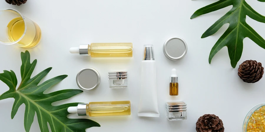 Cuidados com a pele de natureza cosmética e aromaterapia com óleos essenciais