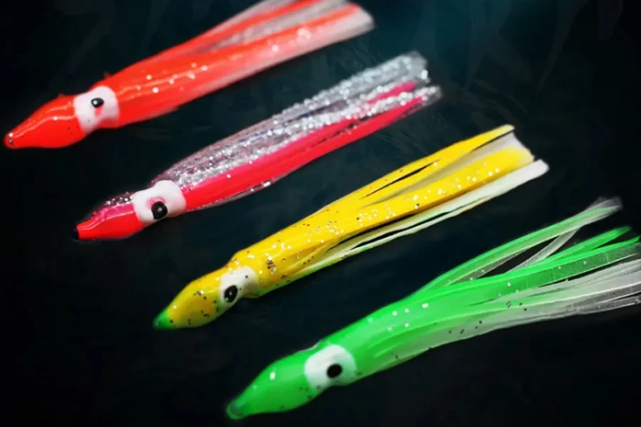 Leurre de pêche à la traîne en plastique souple personnalisé, utilisant des jupes de poulpe et des jupes de calmar lumineuses, leurre de pêche à la traîne