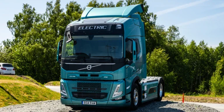 Electric Volvo trucks on display