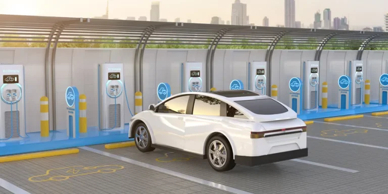 Ev car or electric vehicle charge battery plug in with recharging station
