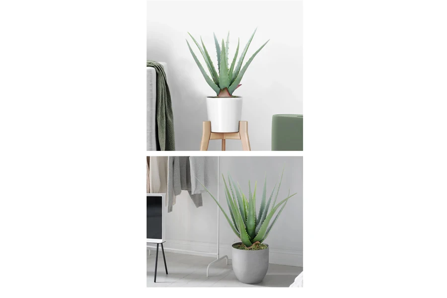 Faux Aloe Vera placed in a bedroom setting
