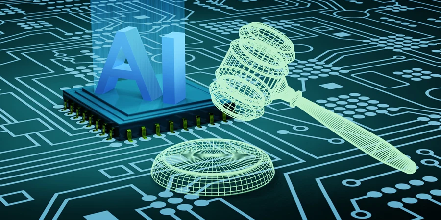 Illustrazione del concetto di legislazione e regolamentazione della legge sull'AI