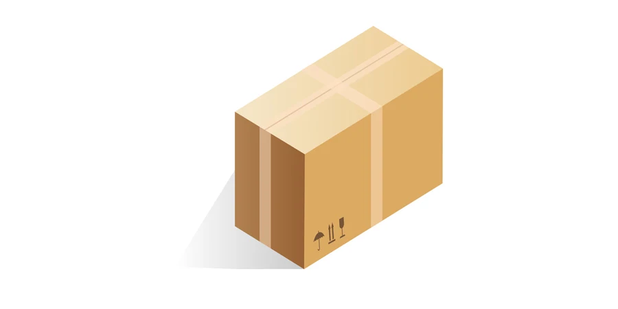 Isometric closed cardboard box of rectangular shape