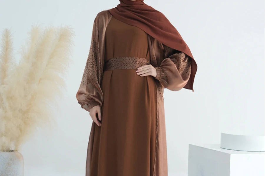 Loriya Luxury Stone Design Islamic Clothing 2 Piece Abaya Set