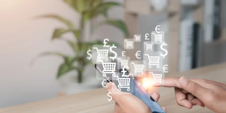 Man shopping through online store on smartphone