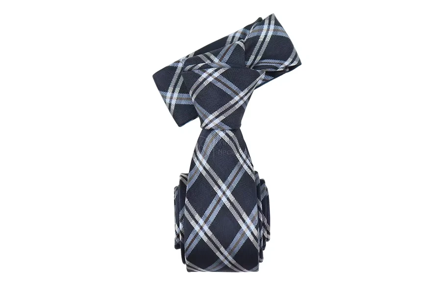 Corbata ajustada a cuadros de seda en azul marino y blanco