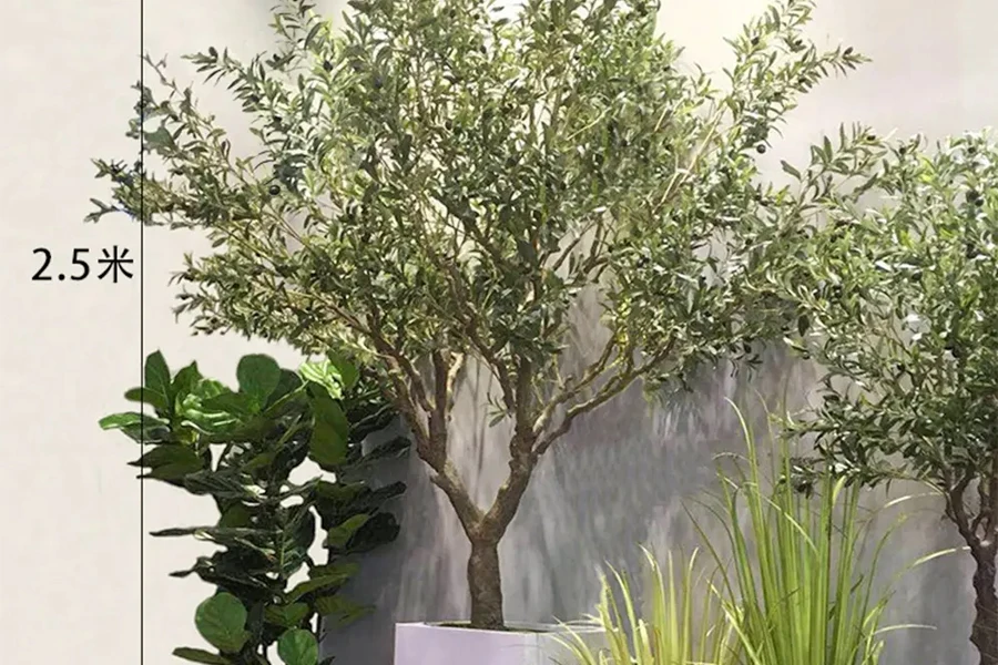 Potted artificial olive trees can stand as tall as 2.5m