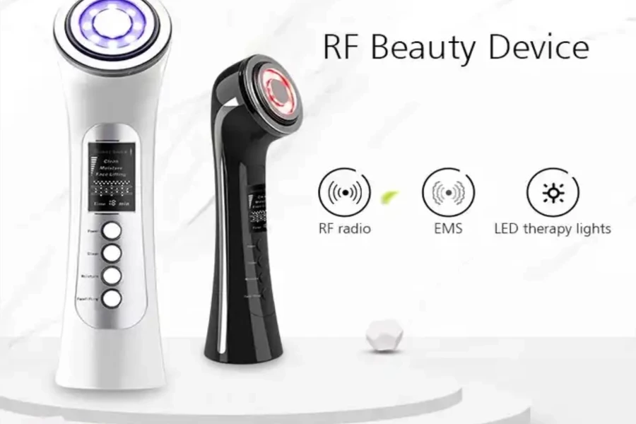 A black and white RF beauty device