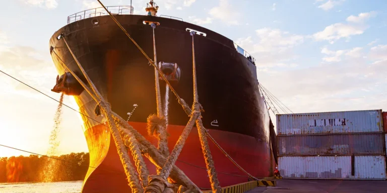 A cargo ship at the port