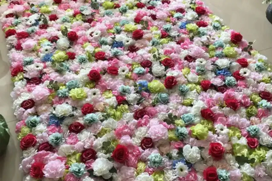 A customized flower wall on the floor