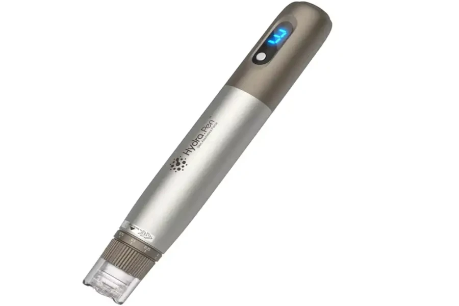 A gray-colored microneedling RF beauty device