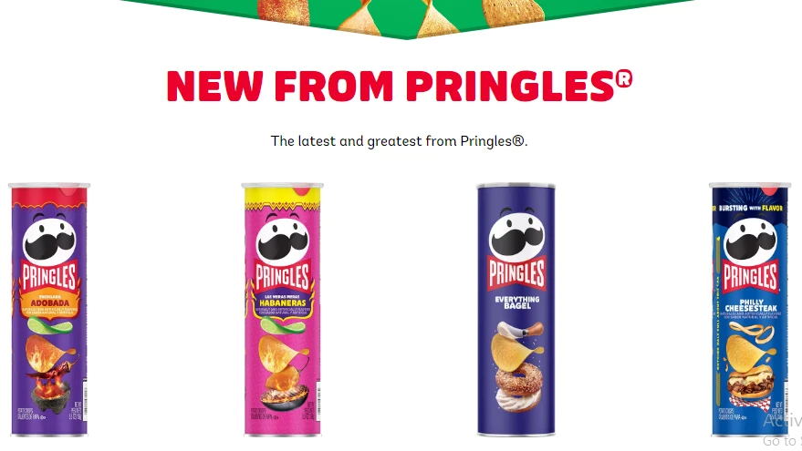 Una página del sitio web de Pringle que muestra el empaque de su producto.
