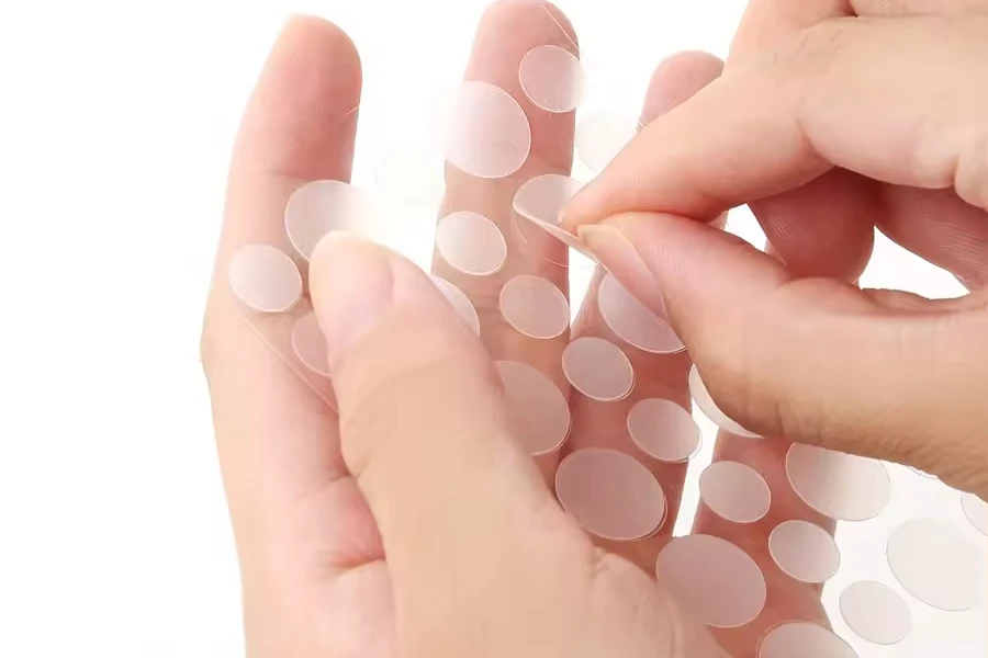 A sheet of hydrocolloid pimple patches