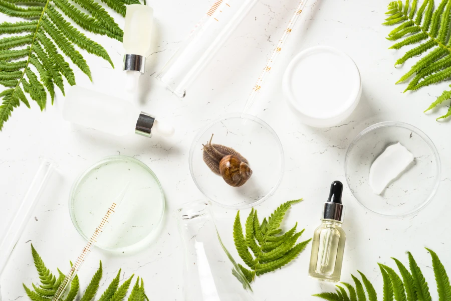 A snail and snail mucin skincare products