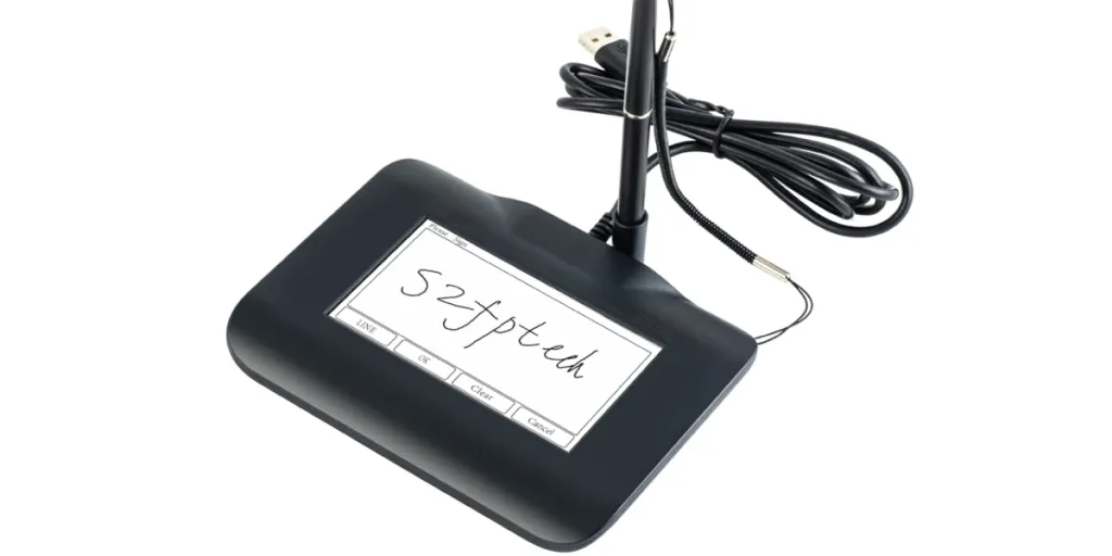 A standard sign pad with an LCD screen