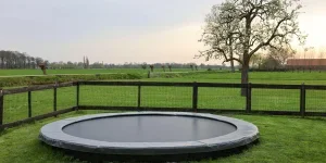 a trampoline in the yard