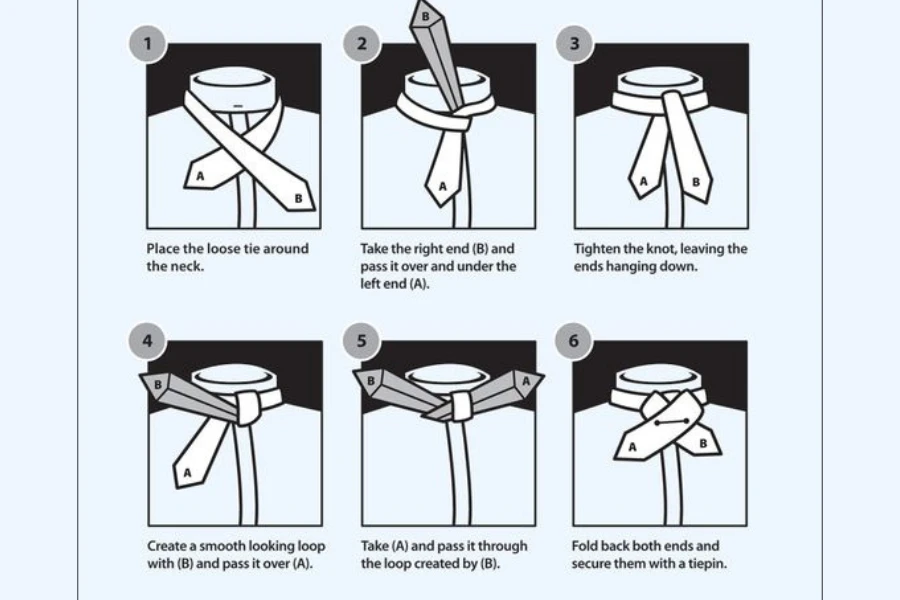 Diagram instruksi yang menampilkan instruksi mengikat dasi