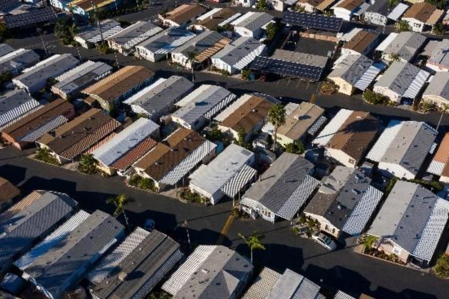 Array of houses with solar panels