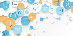 Bubbles with symbols representing different communication channels