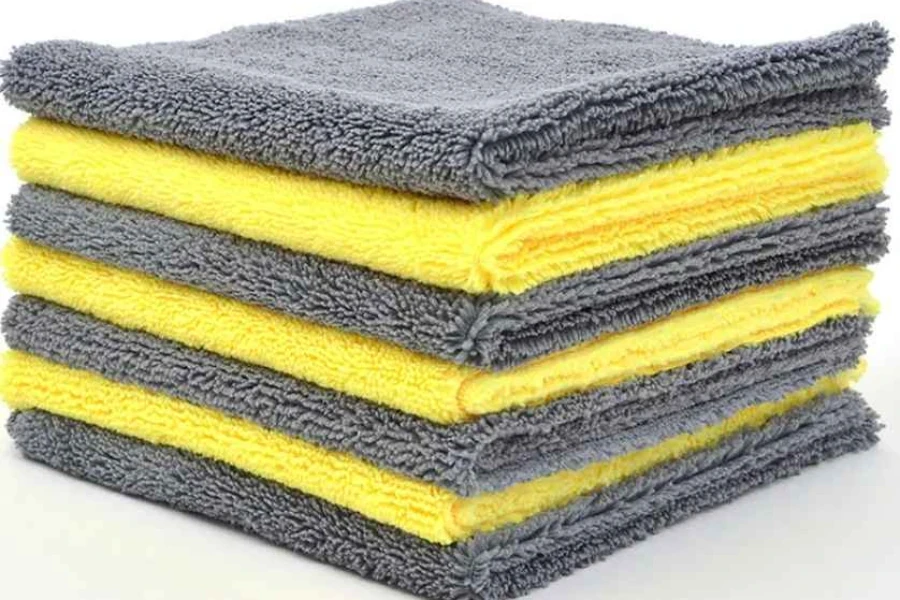 Closeup of a set of terry microfiber cloths