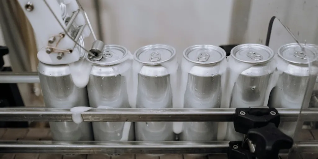 Drink cans on the production line