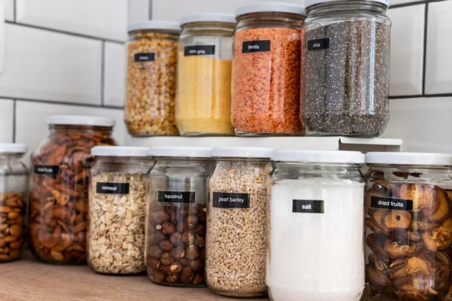 Dry foods in multiple glass storage containers