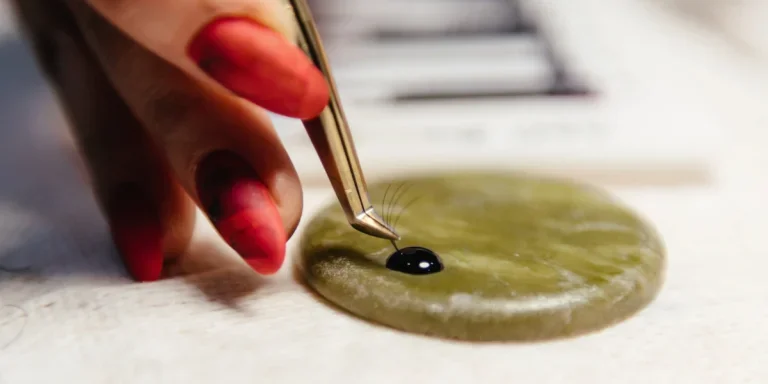 Eyelash glue being applied to extension