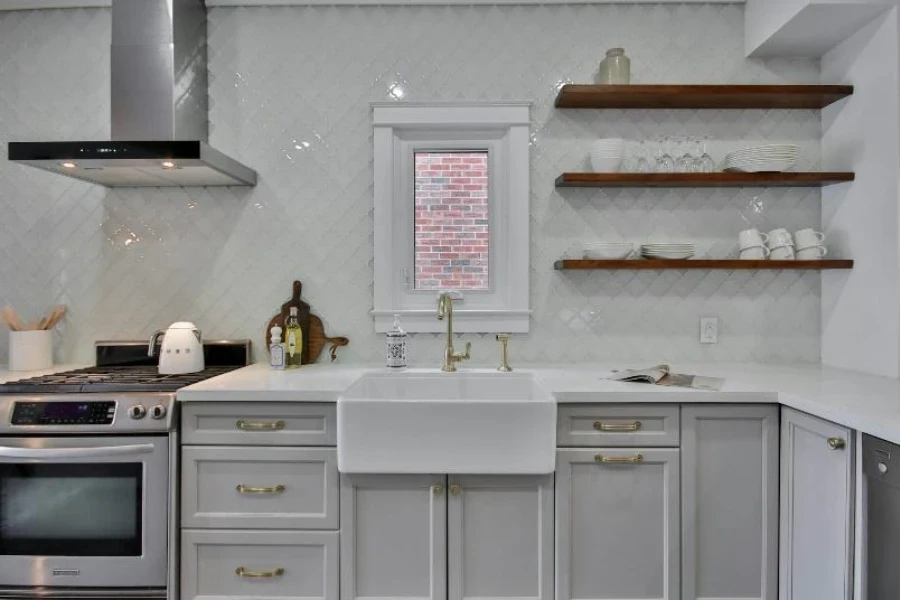 Farmhouse kitchen with white apron sink