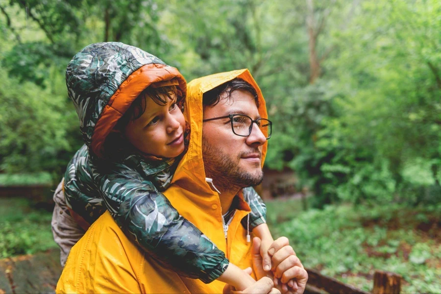 father and son hiking