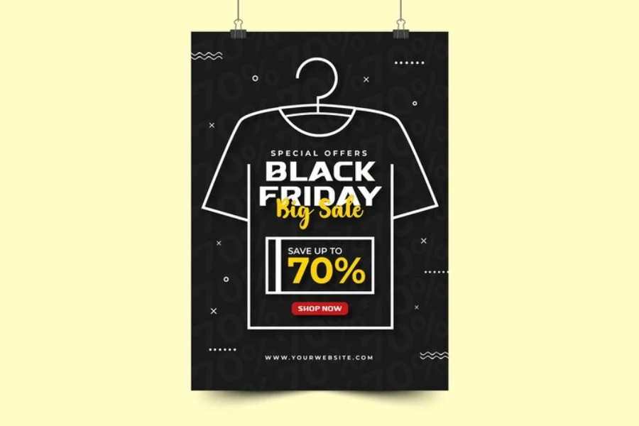 Bolsa de roupas com tema Black Friday e promoção exclusiva