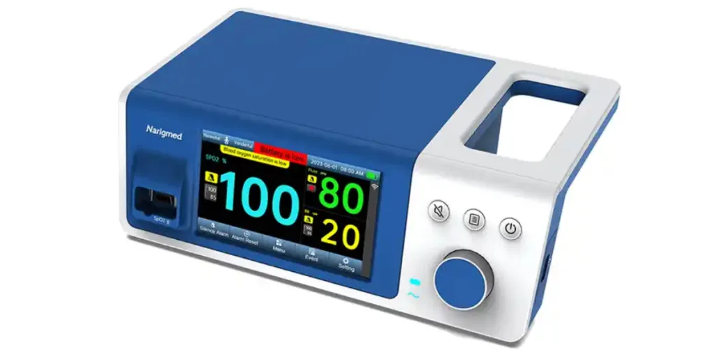 Oxímetro de pulso portátil para monitorización de pacientes.