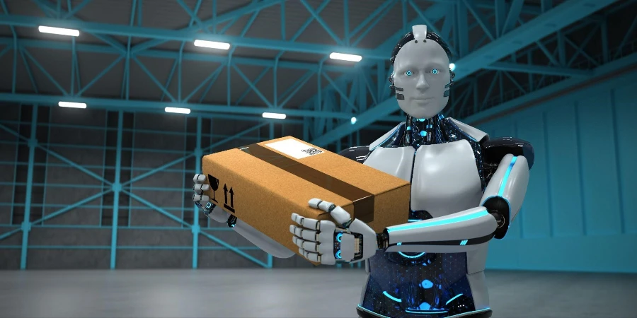 robot humanoïde dans l'entrepôt