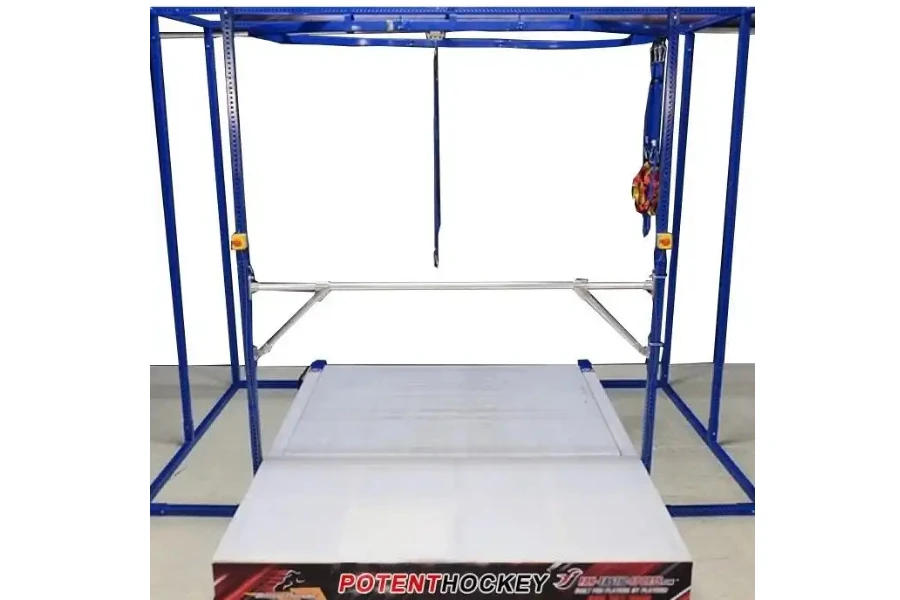 Ice hockey treadmill with ropes to attach to player
