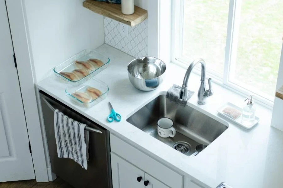 Kitchen countertop with stainless underhung sink