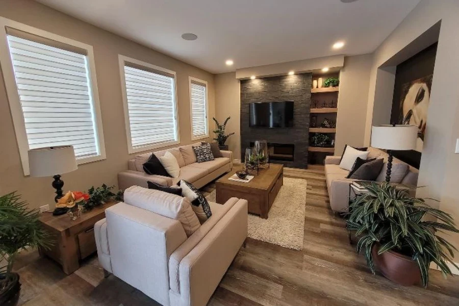 Living room with honeycomb window shades