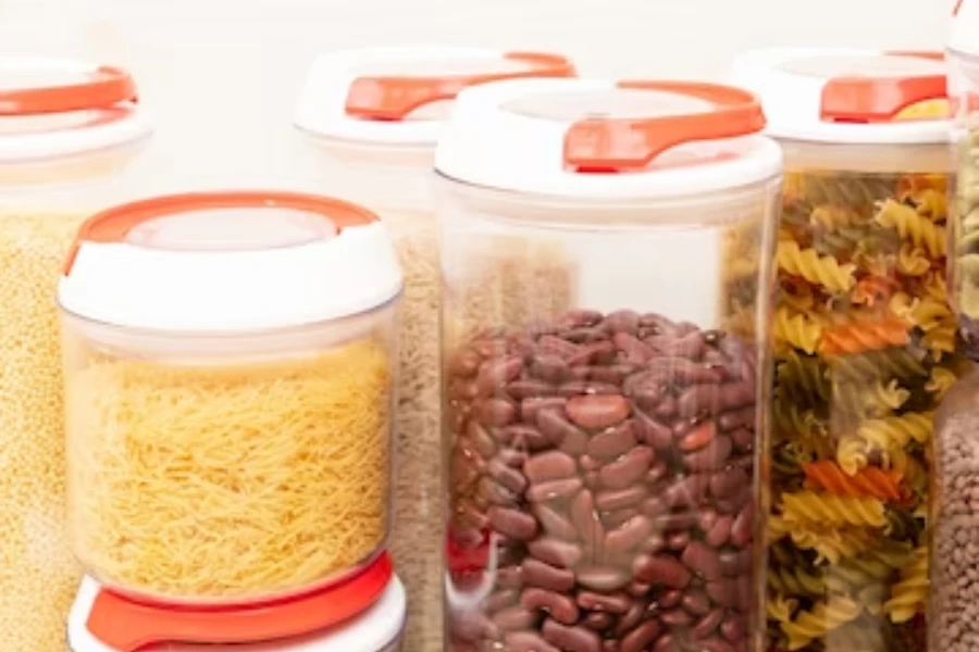 Multiple canisters holding different dry foods