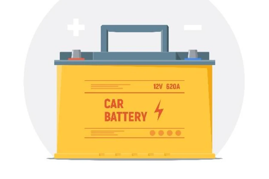 Schéma schématique d'une batterie de voiture électrique avec des paramètres de 12 V, 620 A