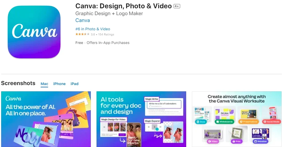 Tangkapan layar Canva dari iOS App Store