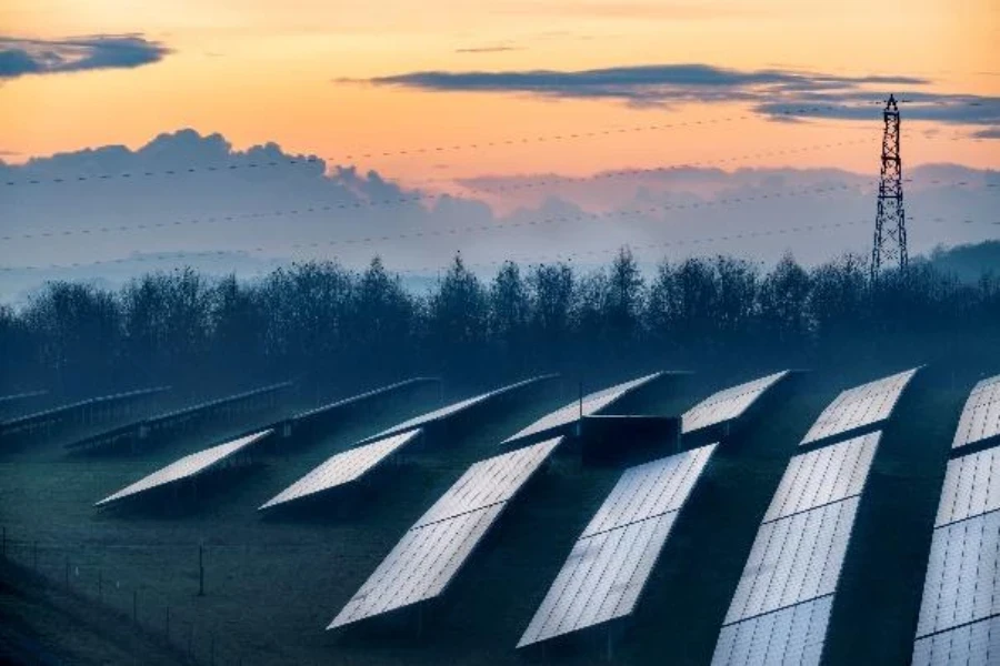 Solar panel arrays far from the city