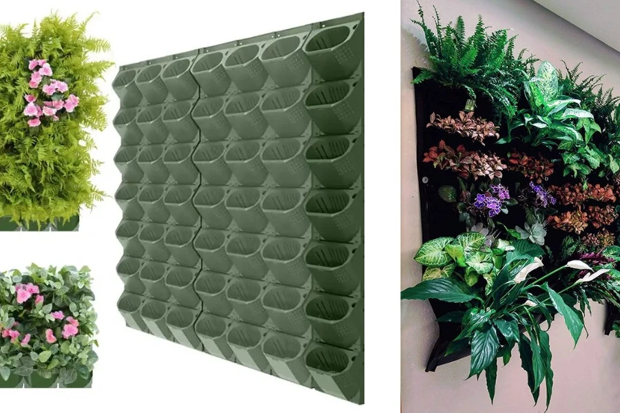 pekebun dinding penyiraman mandiri yang dapat ditumpuk untuk tumbuhan dan bunga