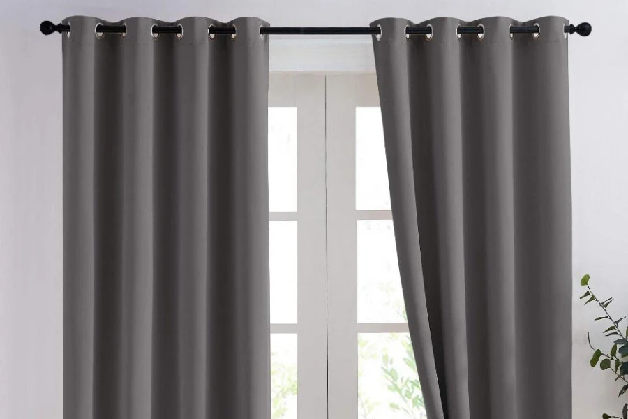 Velvet curtains in a white room